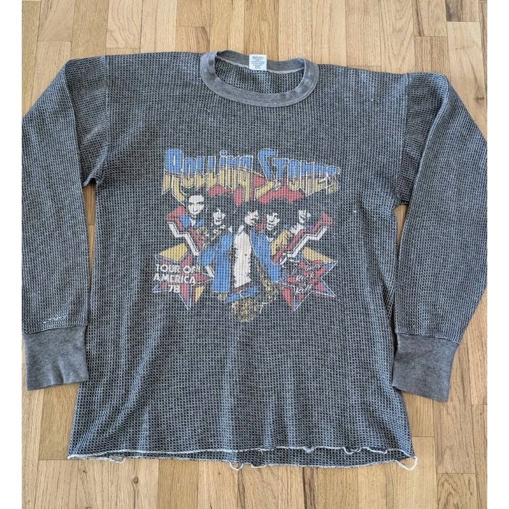 Vintage 90s Rolling Stones "Tour of America 78" Hanes Thermal Shirt Large Band